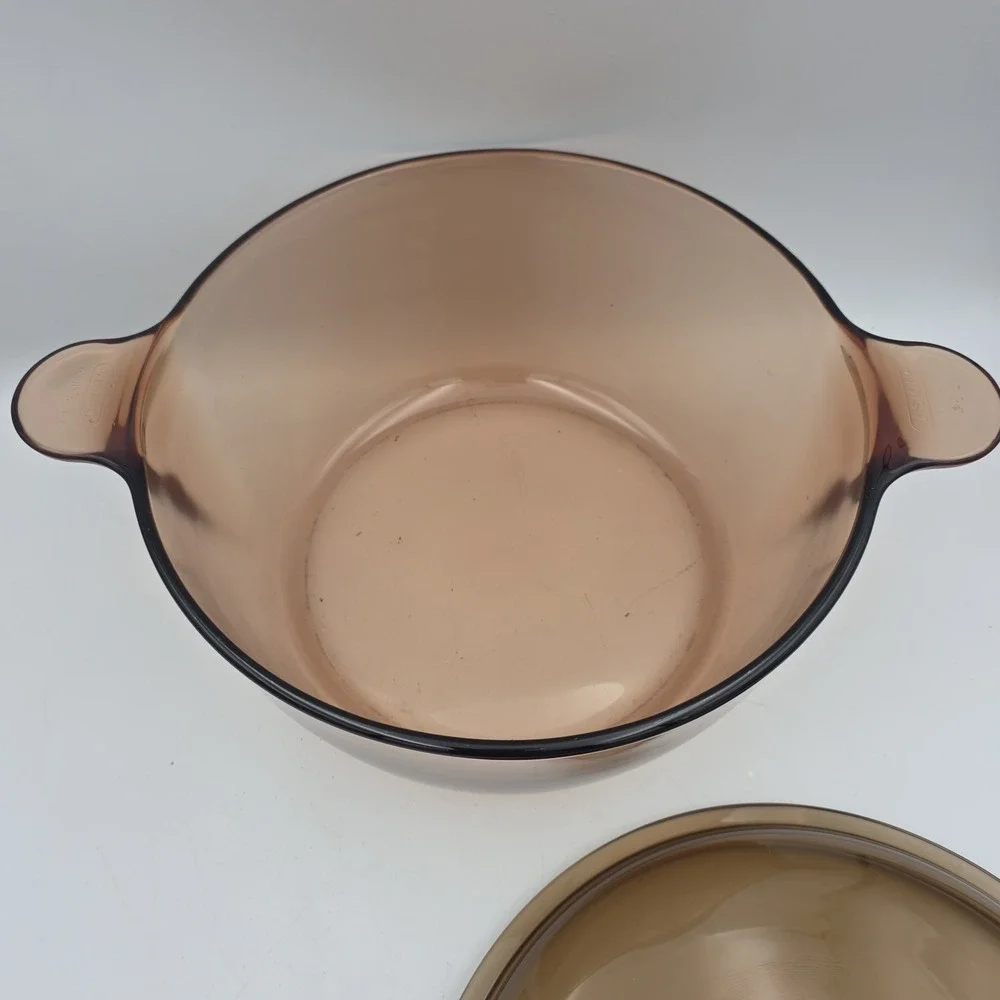 Corning Visions Ware Dutch Oven Stock Pot 4.5L PYREX Lid Amber Glass READ